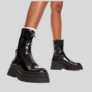 Aldo Big Shot Sock Boots Black Patent Size 8.5 NWT $165 MSRP